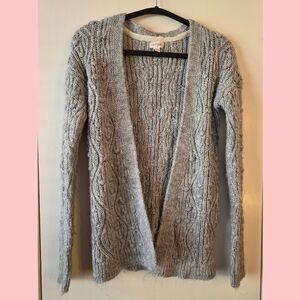 Gray Cable Knit Cardigan Sweater